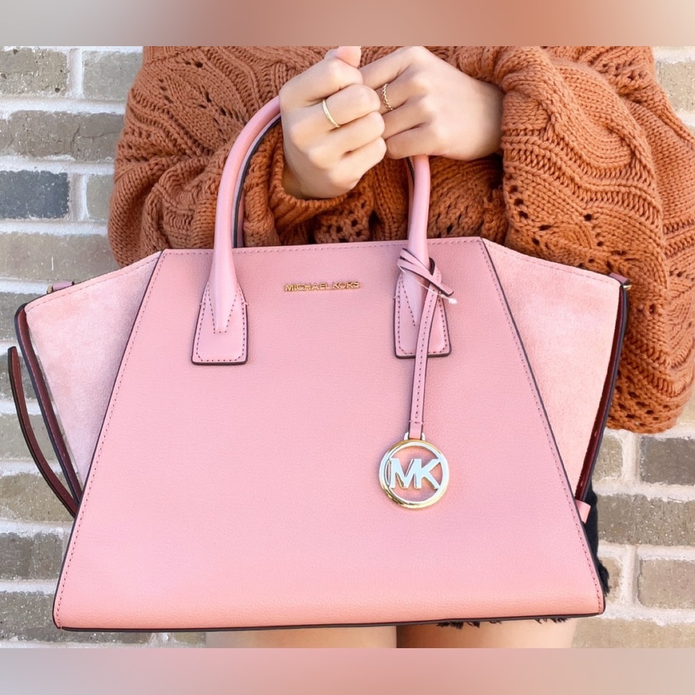Michael Kors Avril Large Satchel Leather and Suede in Sunset Rose